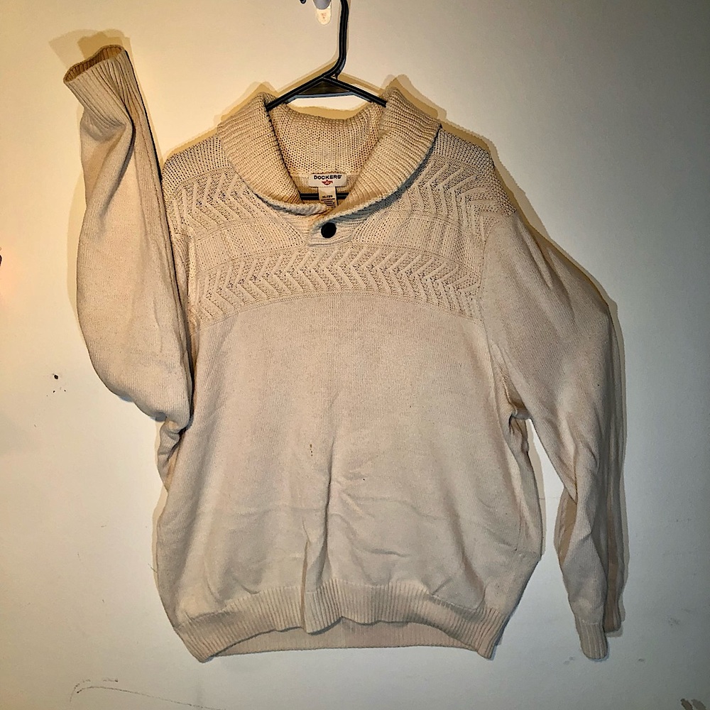 Dockers Shawl CollarSweater. 100% Cotton. Ivory,XL. Unizex ( I opine). Play/ Pro